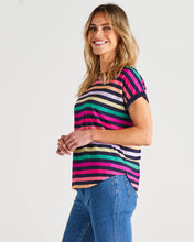 Load image into Gallery viewer, Hailey Crew Neck Relaxed Short Sleeve Cotton Tee - Rainbow Stripe
