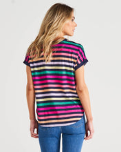 Load image into Gallery viewer, Hailey Crew Neck Relaxed Short Sleeve Cotton Tee - Rainbow Stripe
