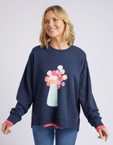 Janey Floral Crew - Dark Sapphire