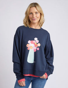 Janey Floral Crew - Dark Sapphire