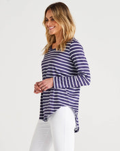 Load image into Gallery viewer, Megan Long Sleeve Cotton Basic Top - Dark Blue Stripe
