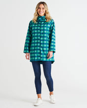 Load image into Gallery viewer, Rosie Relaxed Waterproof Raincoat - Green/Blue Tartan

