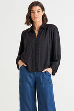 Load image into Gallery viewer, Sinead Cuff Sleeve Textured Shirt - Black
