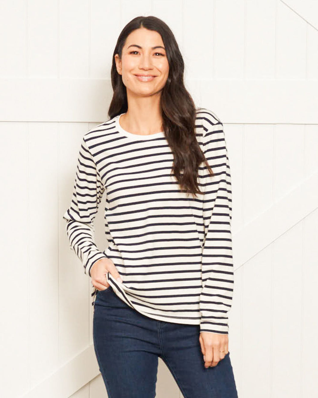 Sydney Long Sleeve Top - Blue/White Stripe
