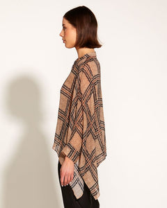 Something Beautiful Oversized Blouse - Tan Houndstooth Check