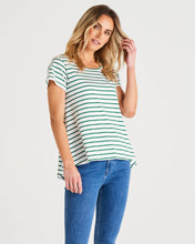Load image into Gallery viewer, Tegan Basic Cotton Tee - Meadow Green Stripe
