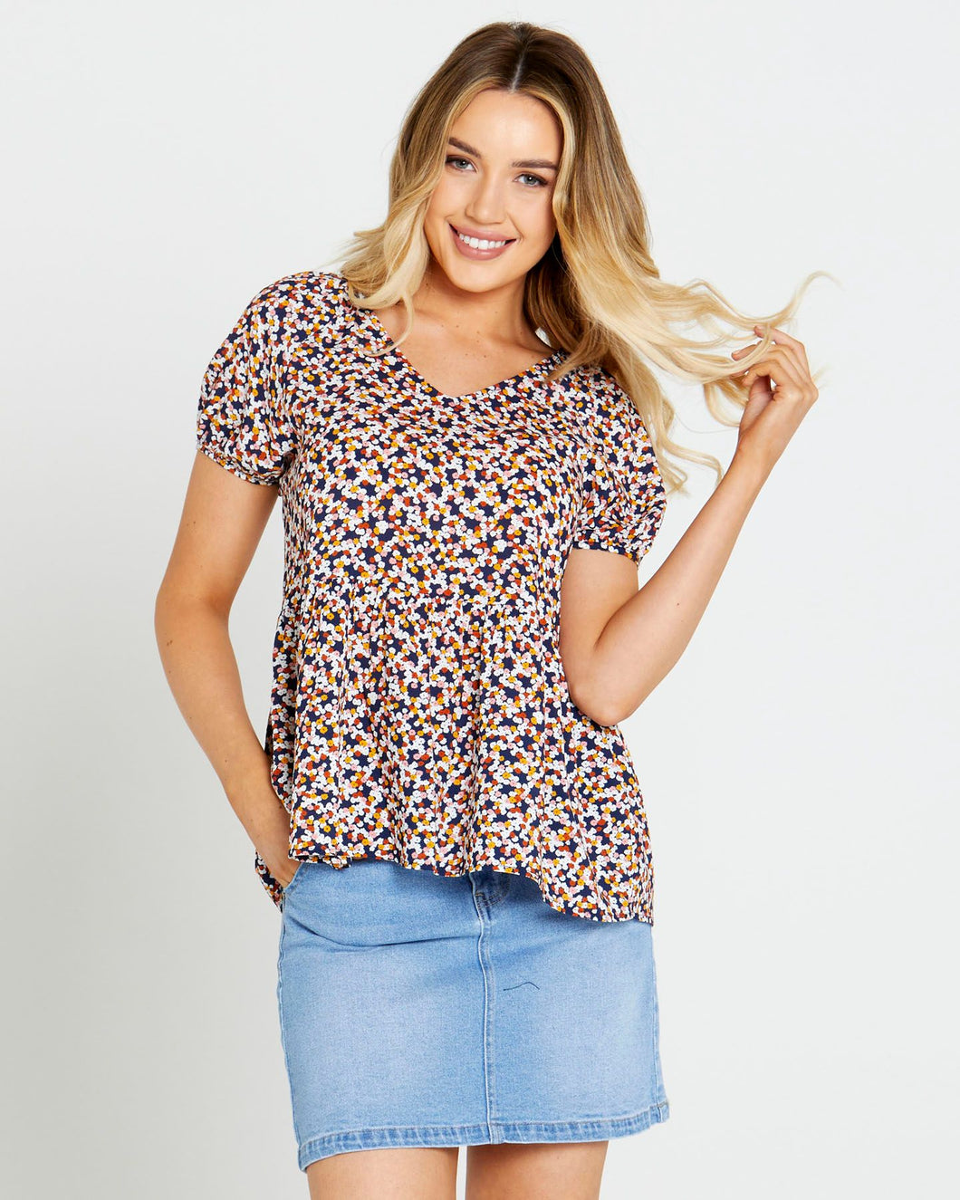 Isobelle Tiered Top - Navy Floral