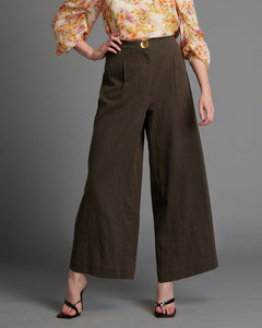 Last Dance Solid Wide Leg High Waisted Pant - Khaki. Fate + Becker brand. Women's Pants